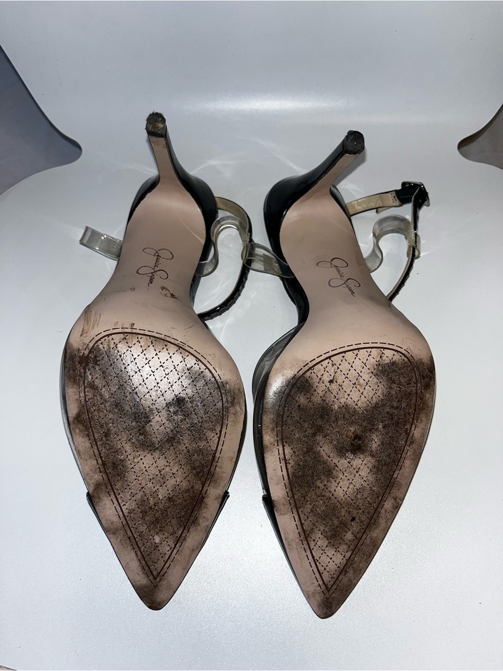 Jessica Simpson Black Patent Pointed T-Strap PVC Slingbacks - Picture 7 of 8